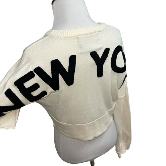 Spirit Jersey Women's L Large Crop Knit Sweater New York Applique Long Sleeves - Picture 8 of 9